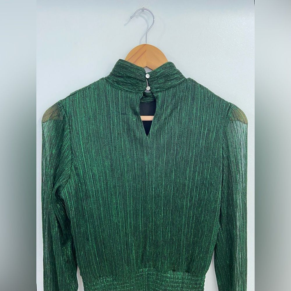 Bailey 44 Metallic Green Crinkled Silky Puff Shoulder Blouse Size Small - Picture 8 of 16